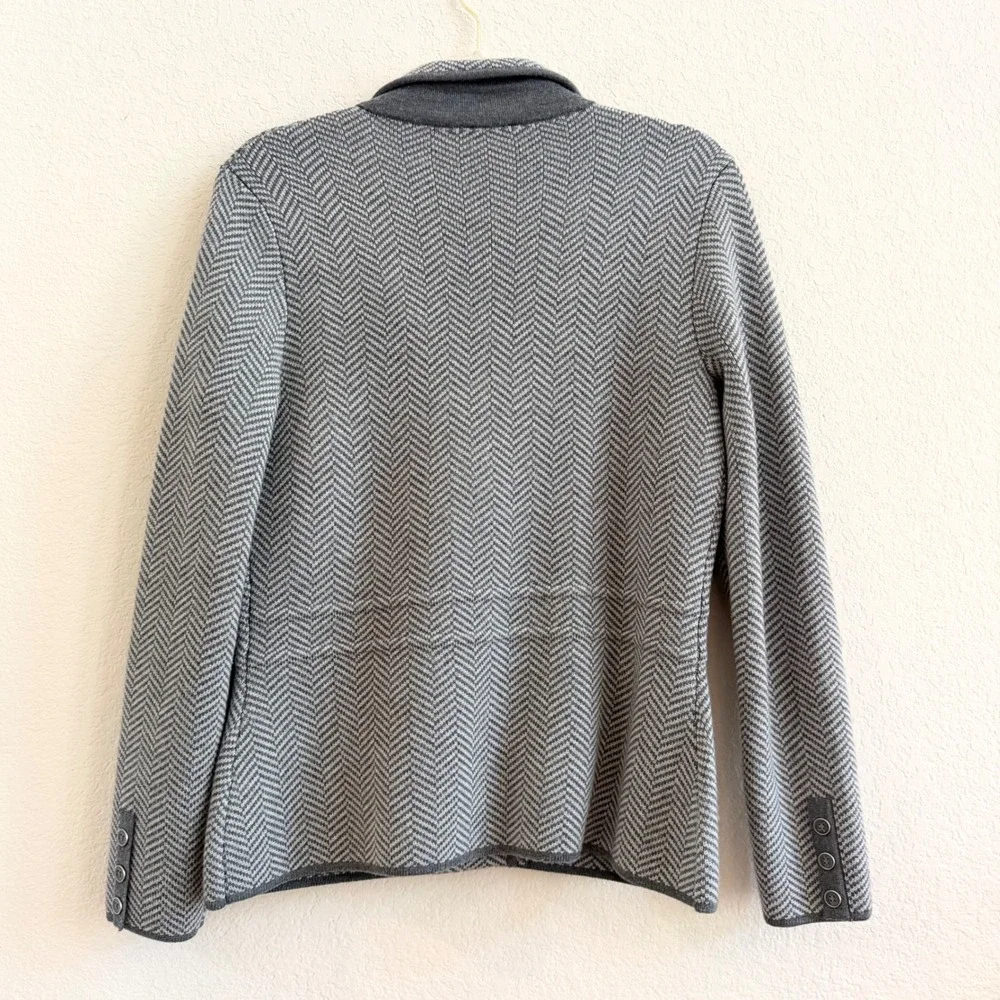 Talbots‎ Gray Herringbone Pure Merino Wool Sweater Blazer Jacket Womens Small S